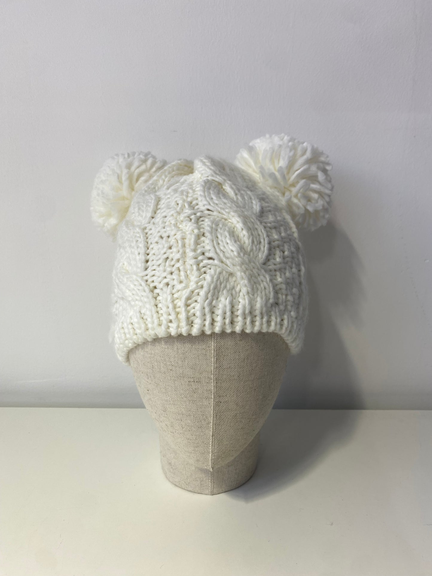 H005 Cream Double Pom Beanie Hat