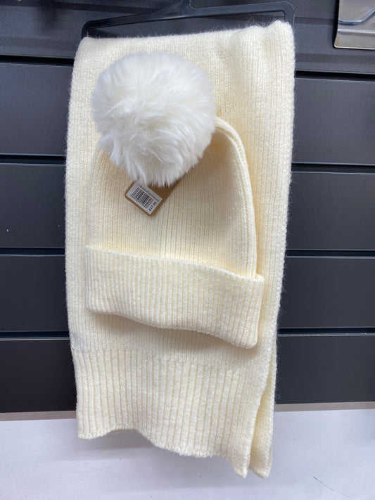 Plain Soft Beanie & Scarf Set Ivory