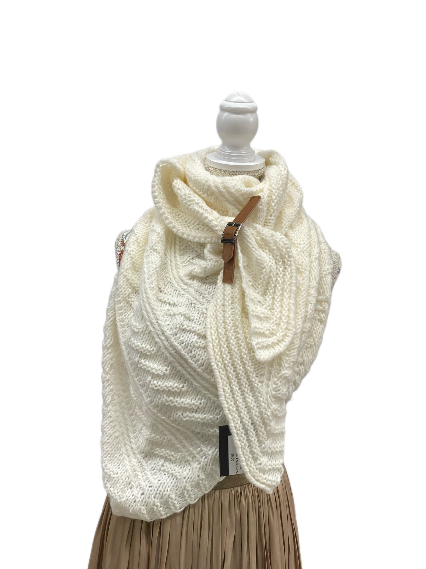 S406 Triangle Scarf with Buckle Detail White