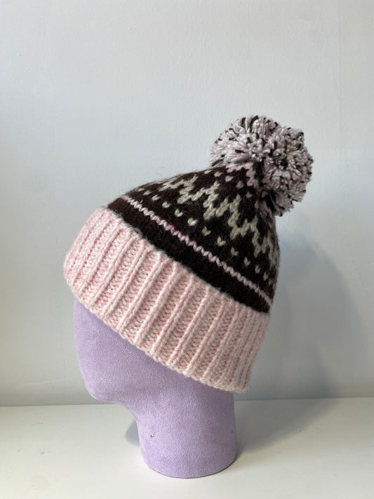 H402 Pom Knitted Pattern 10% Wool Beanie Pink