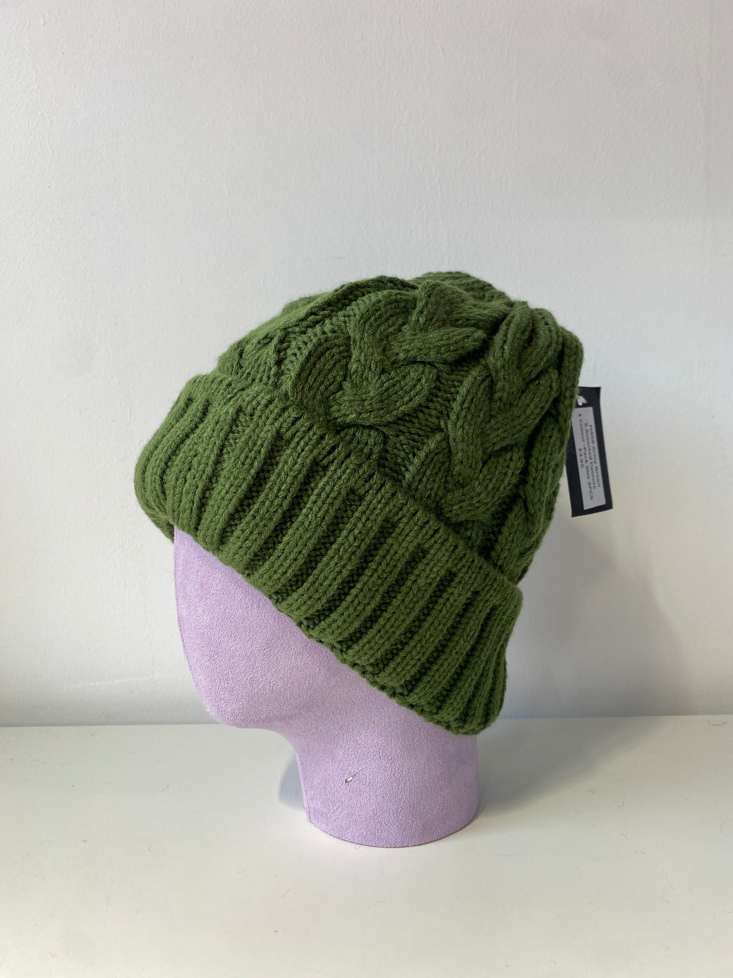 H408 Simple Textured Knit Beanie Army Green