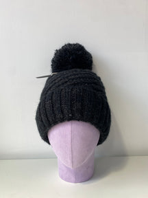 H410 Pom-Pom Textured Knit Beanie with Fleece Lining