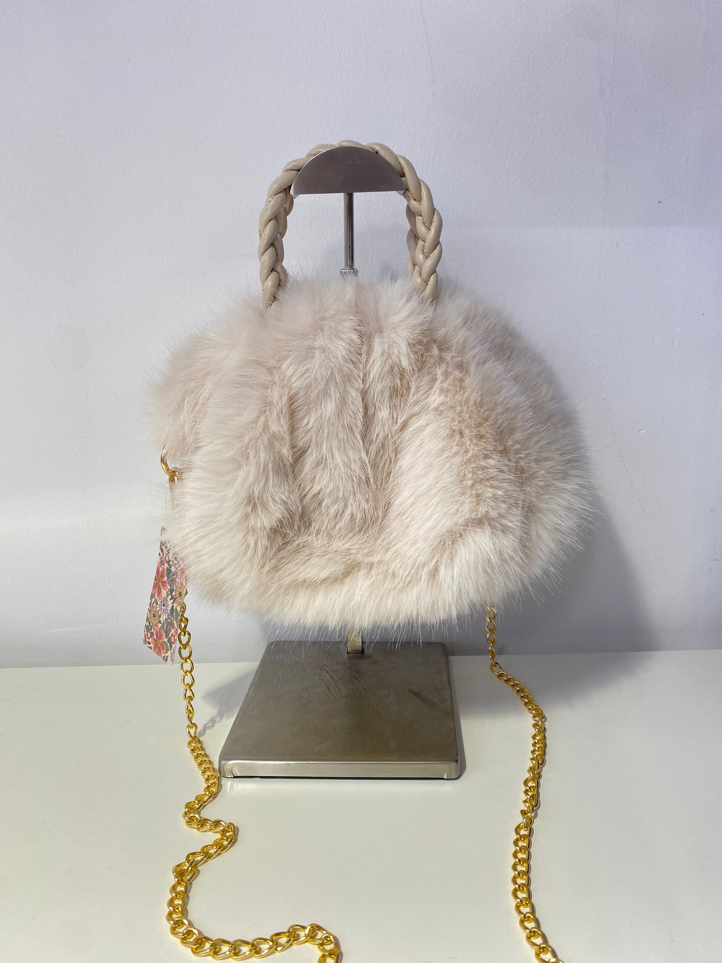 B704 Faux Fur Bag Beige