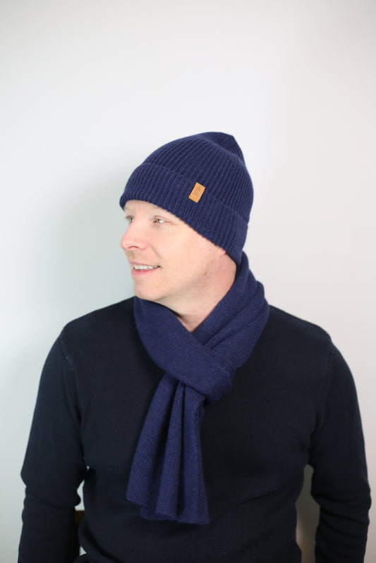 SET011 Plain Scarf & Hat Set / Navy