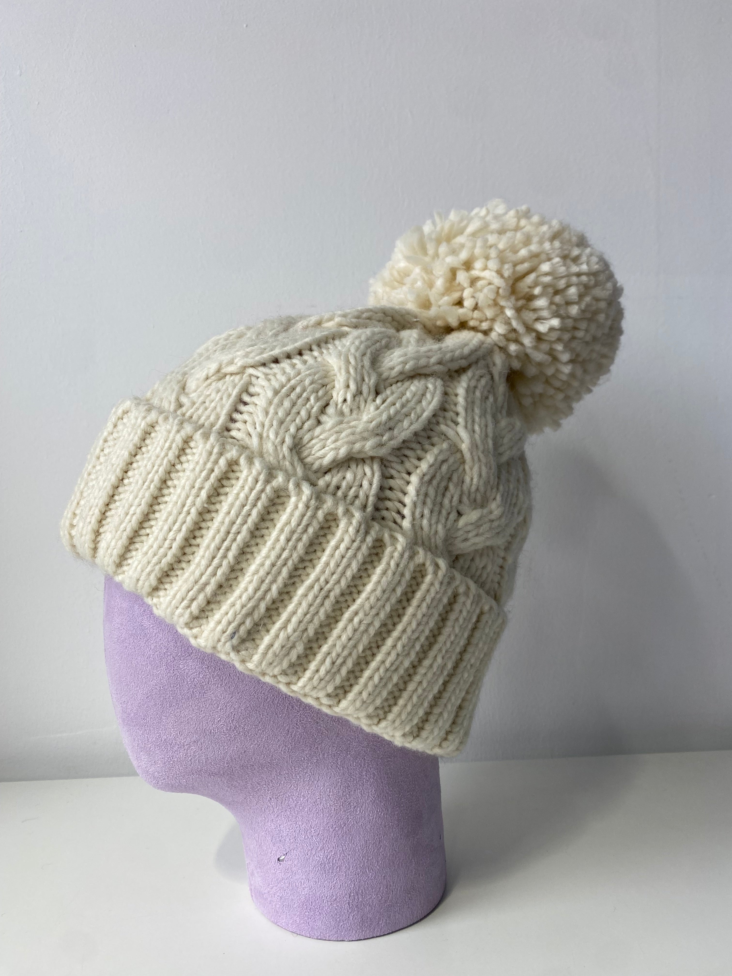 H409 Textured Knit Beanie with Pom-Pom