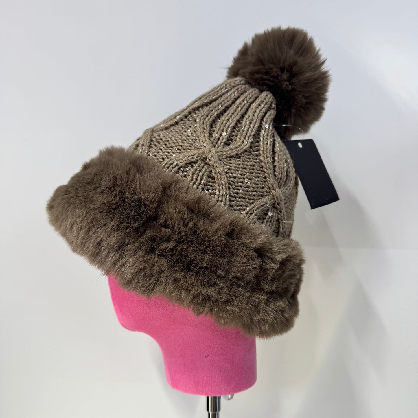 H411 Taupe Pom Beanie