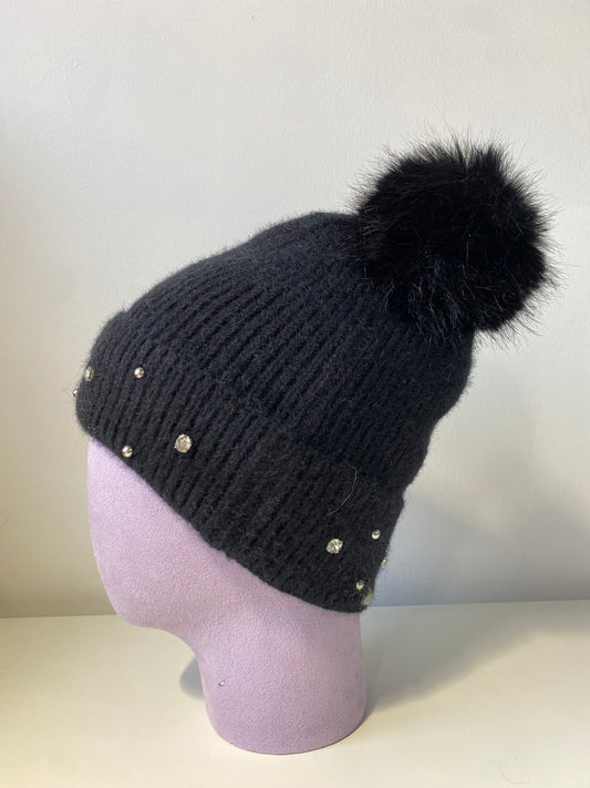 H403 Bejeweled Fleece-Lined Beanie Black