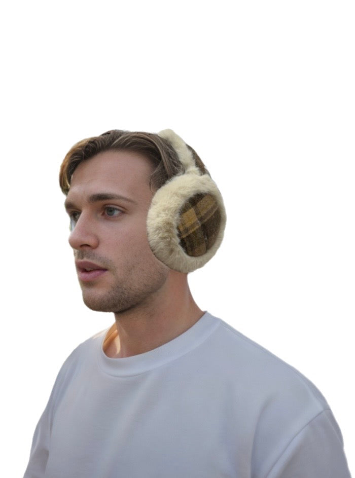 AE035 Foldable Checker Earmuffs Beige