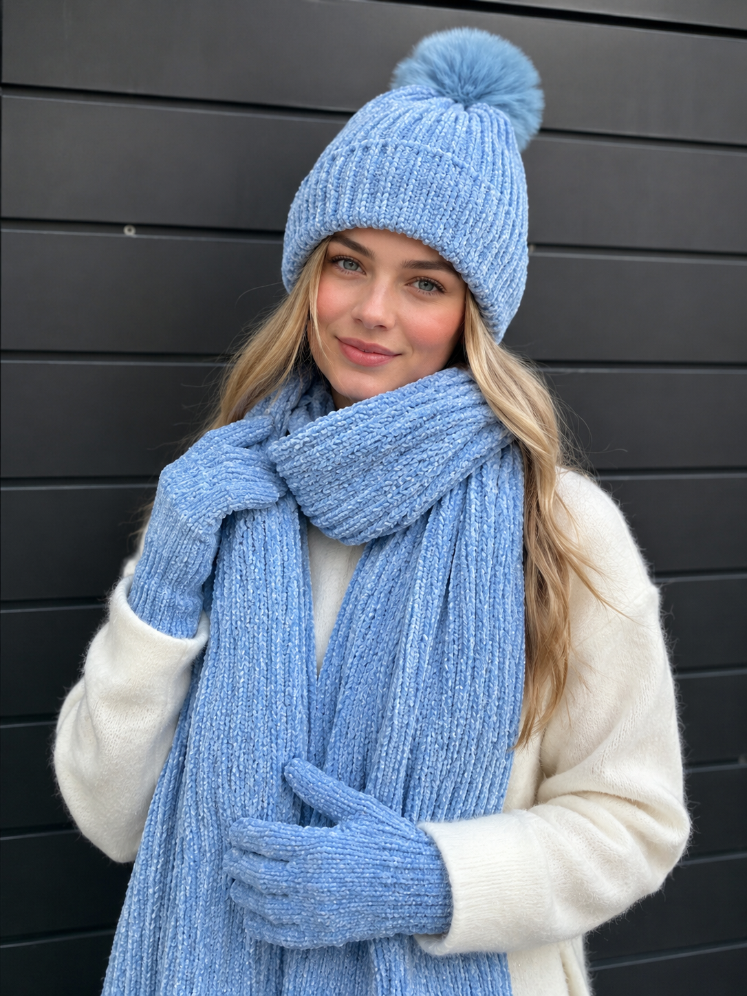 Chenille 3 Pieces Set Blue