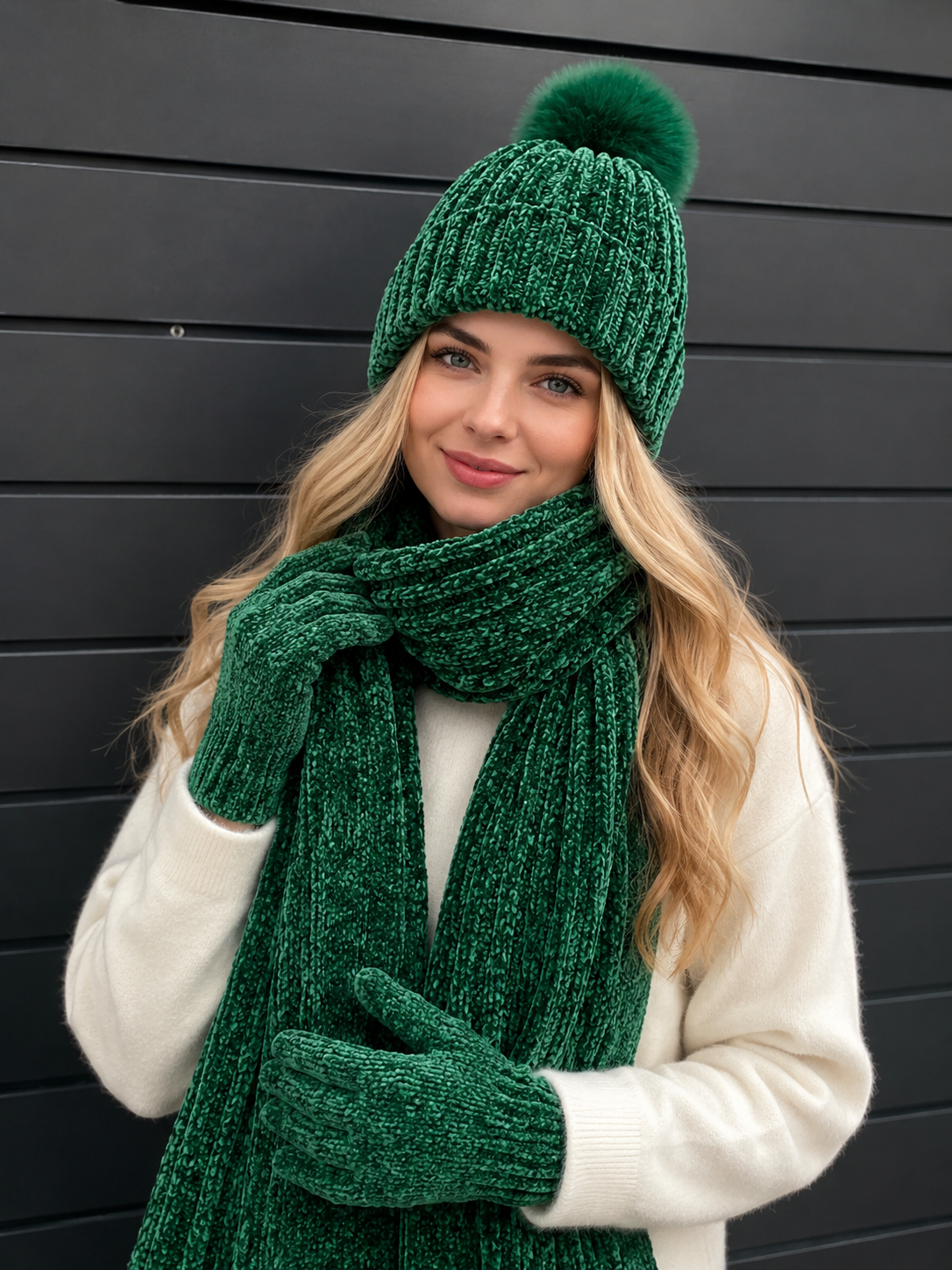 Chenille 3 Pieces Set Green
