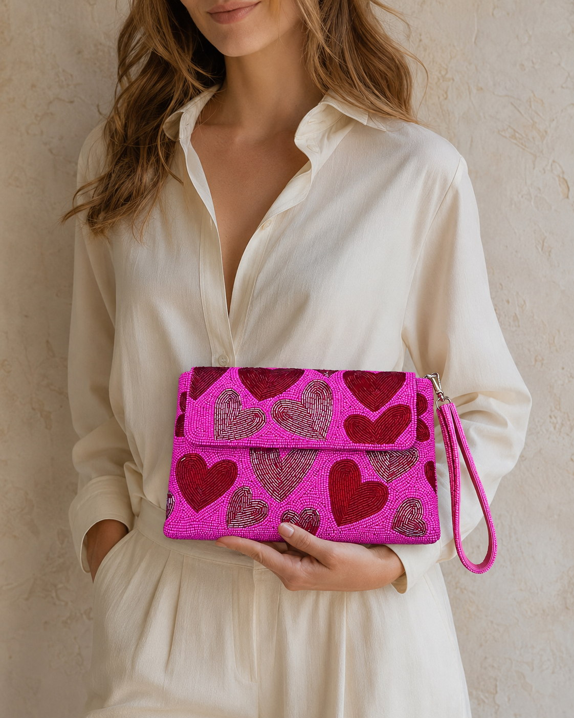 Canvas Beads Hand Made Clutch Bag