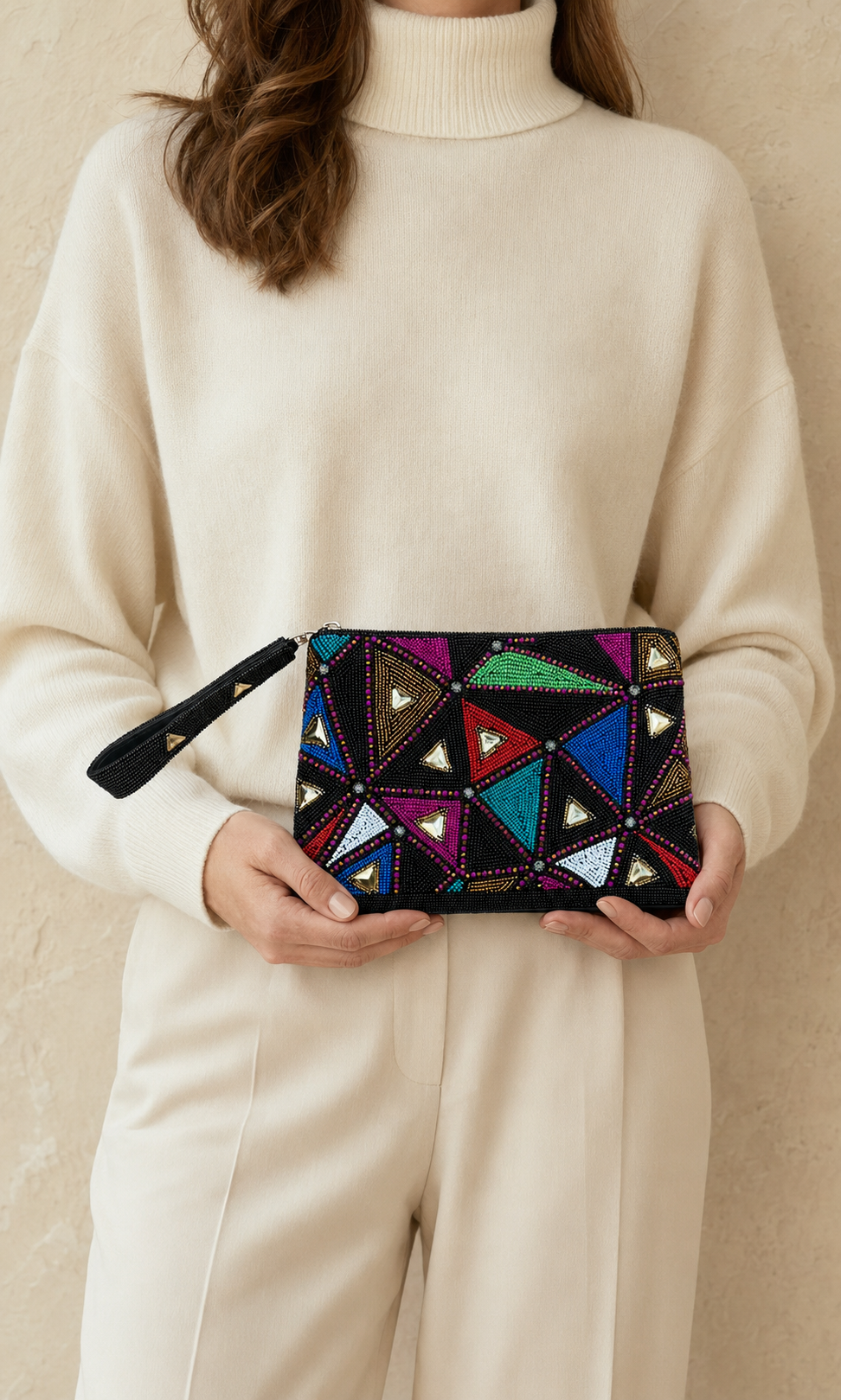 Canvas Beads Hand Made Clutch Bag