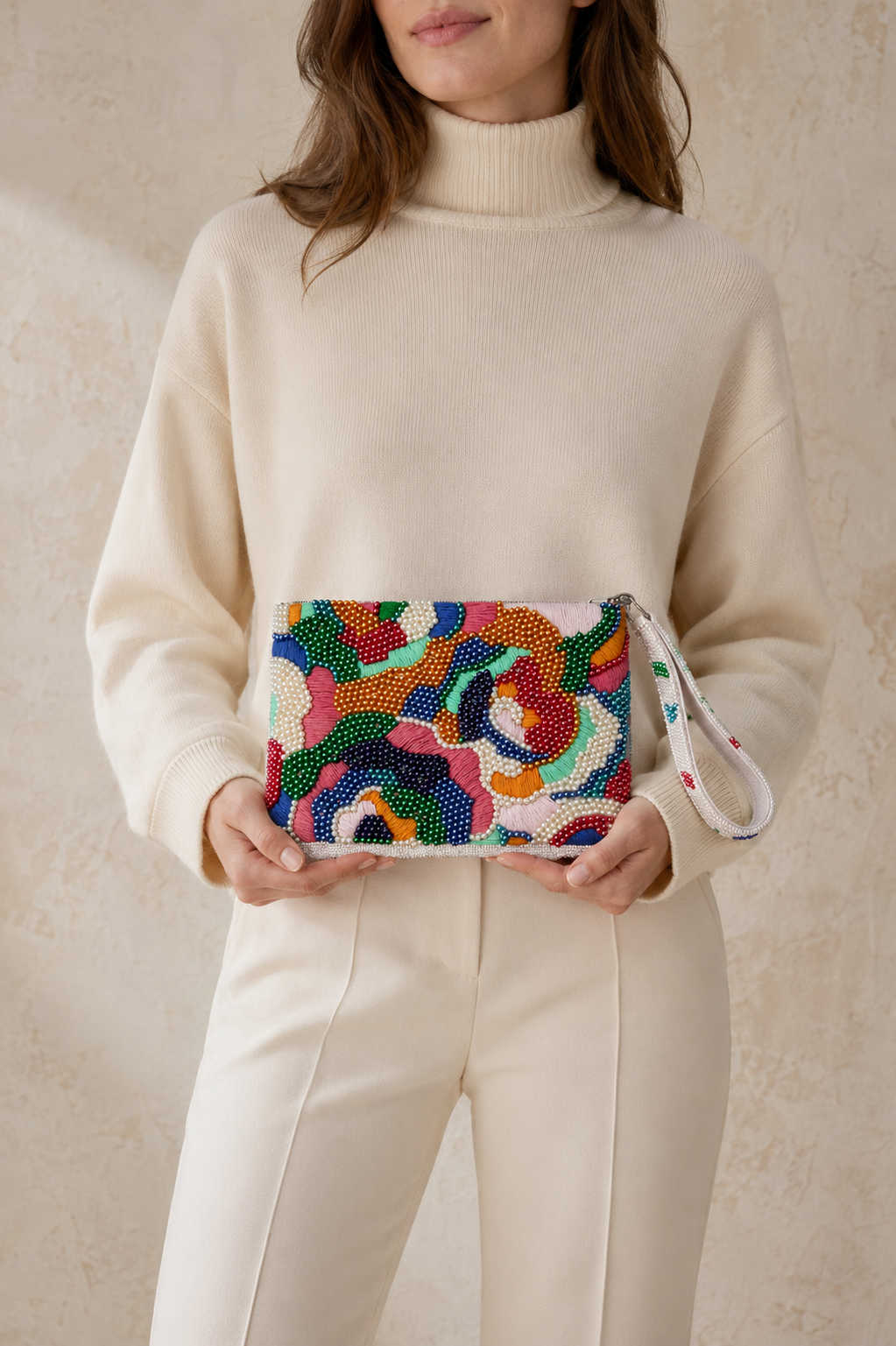 Canvas Beads Hand Made Clutch Bag