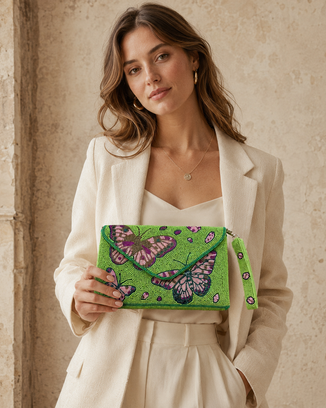Canvas Beads Hand Made Clutch Bag