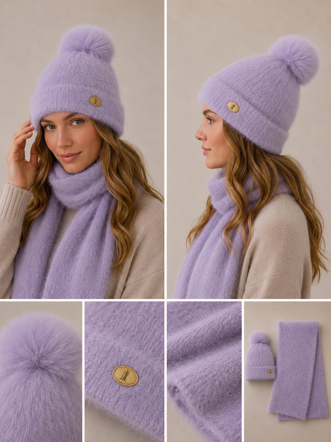 S009 Blend Soft Scarf Set 2 Pieces Set Cream Lilac