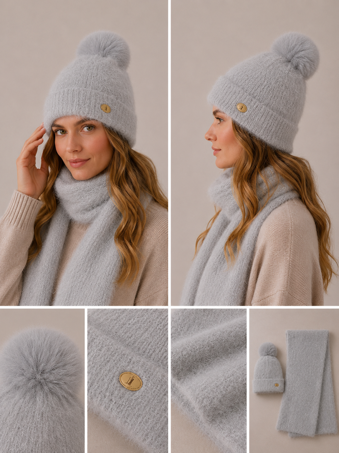S009 Blend Soft Scarf Set 2 Pieces Set Cream Silver