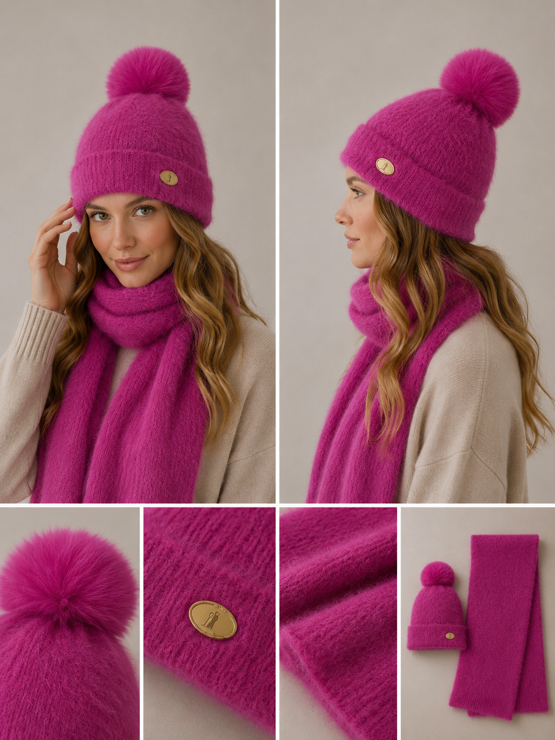 S009 Blend Soft Scarf Set 2 Pieces Set Fuchsia