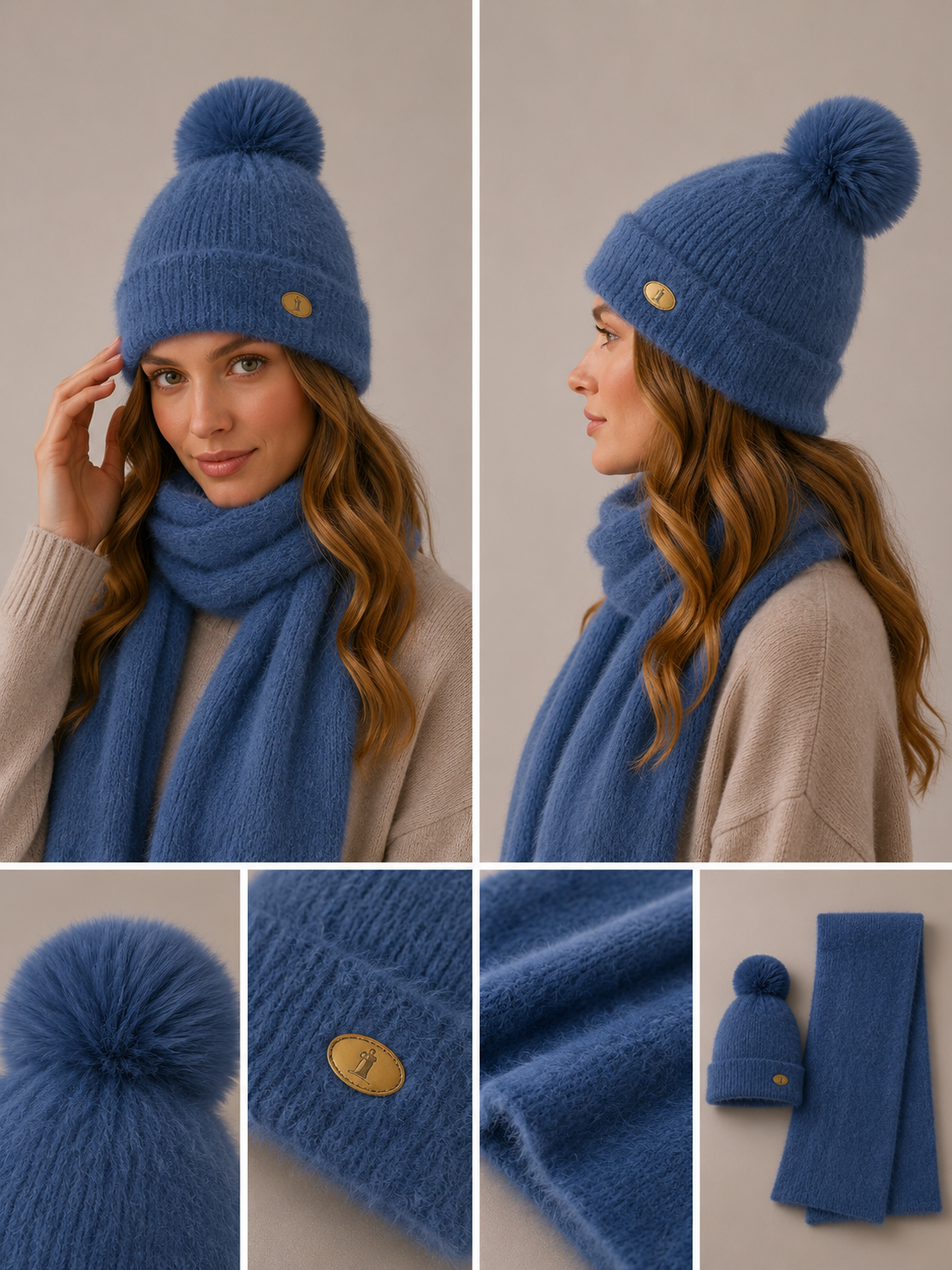 S009 Blend Soft Scarf Set 2 Pieces Set Blue