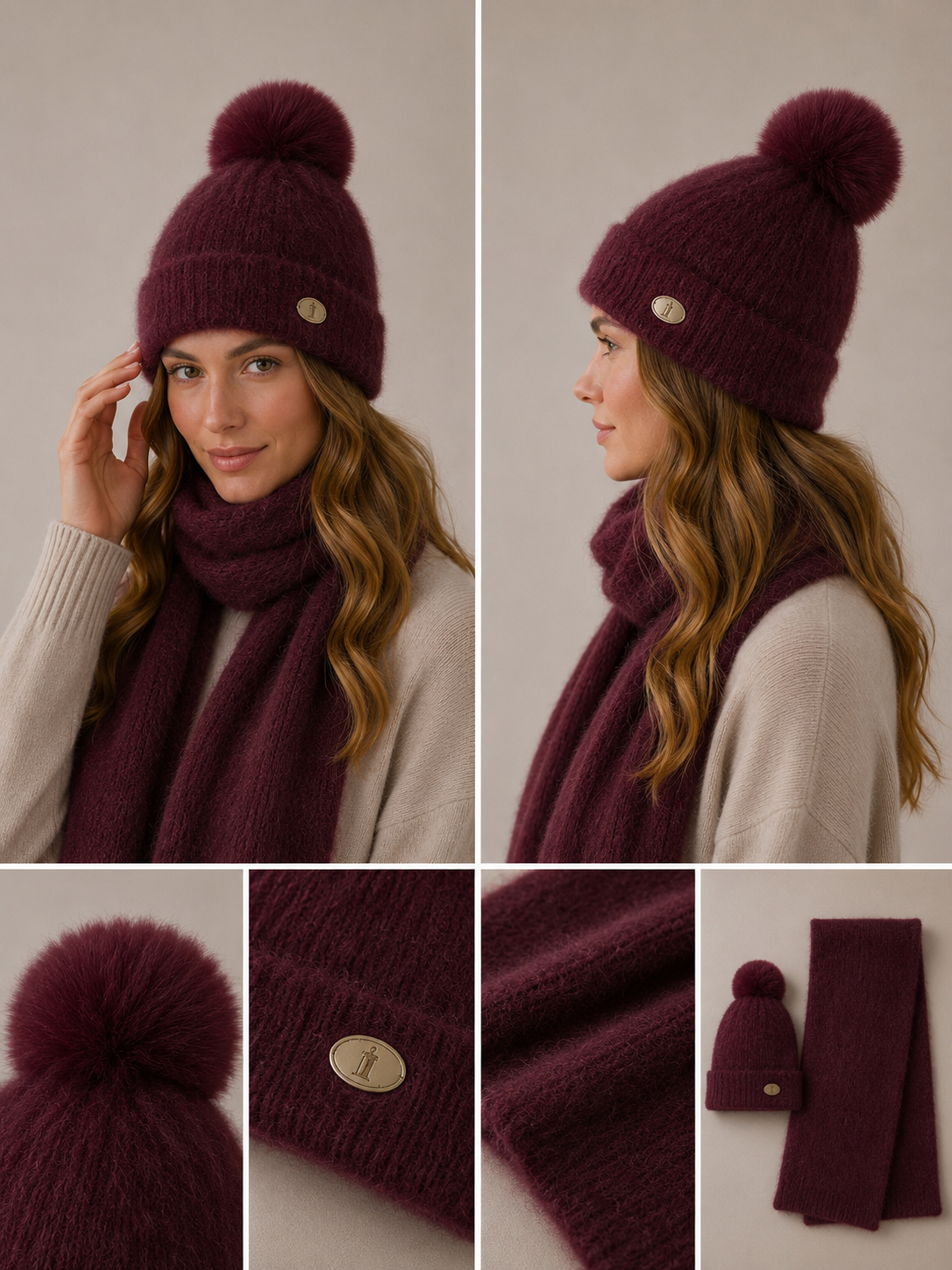 S009 Blend Soft Scarf Set 2 Pieces Set Burgundy