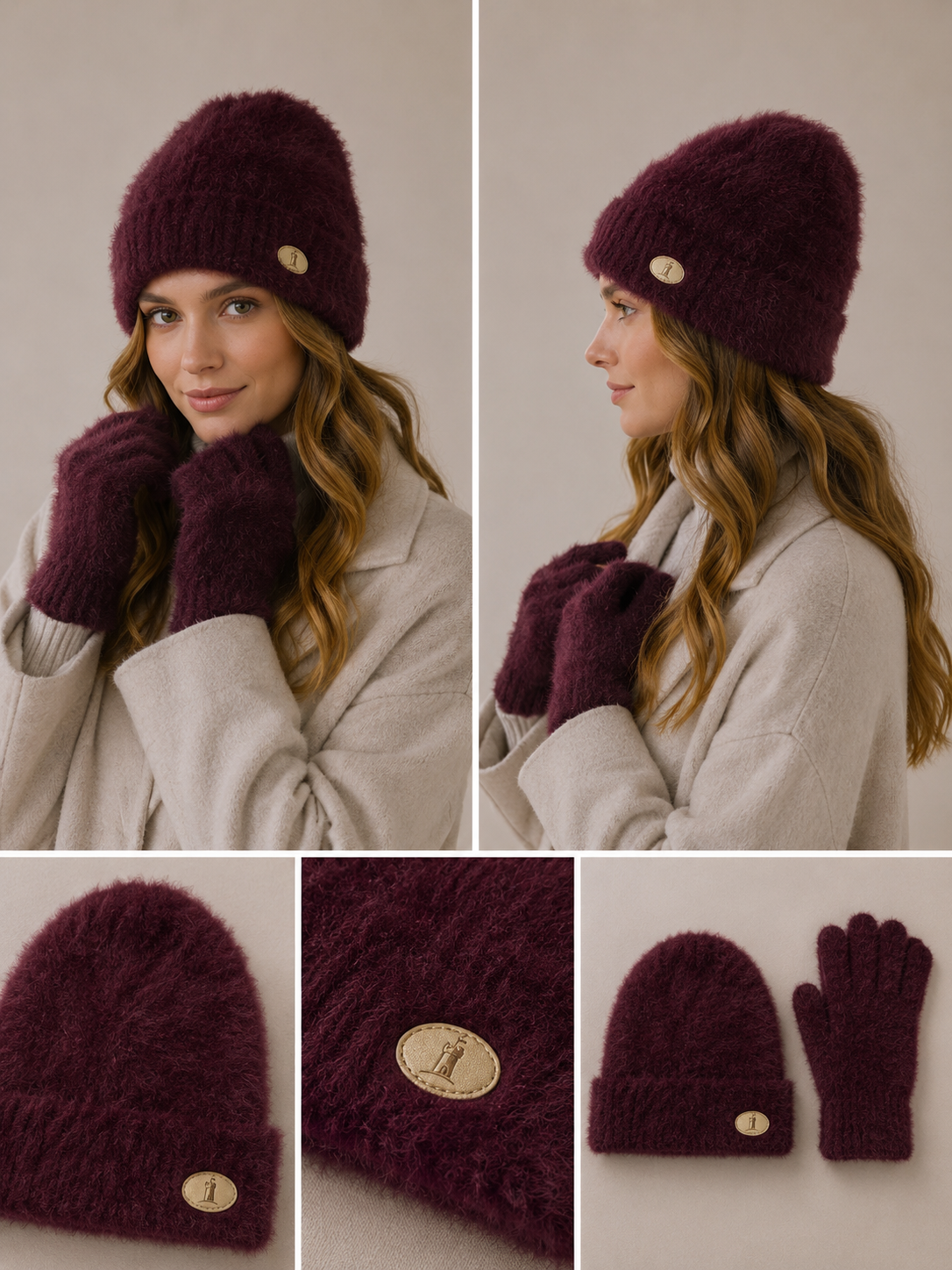 SET001 Blend Soft Scarf Set 2 Pieces Set Burgundy
