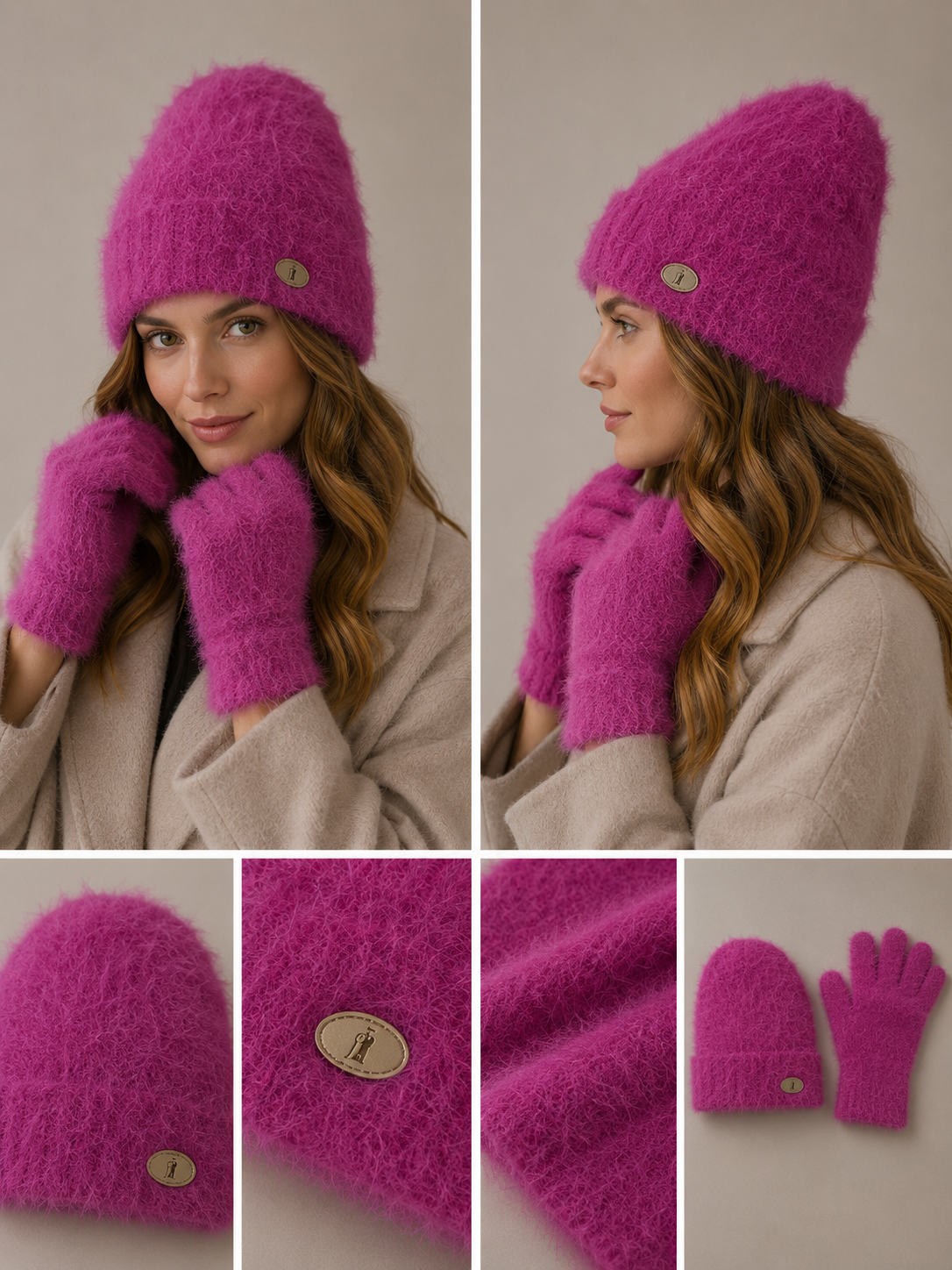 SET001 Blend Soft Scarf Set 2 Pieces Set Fuchsia