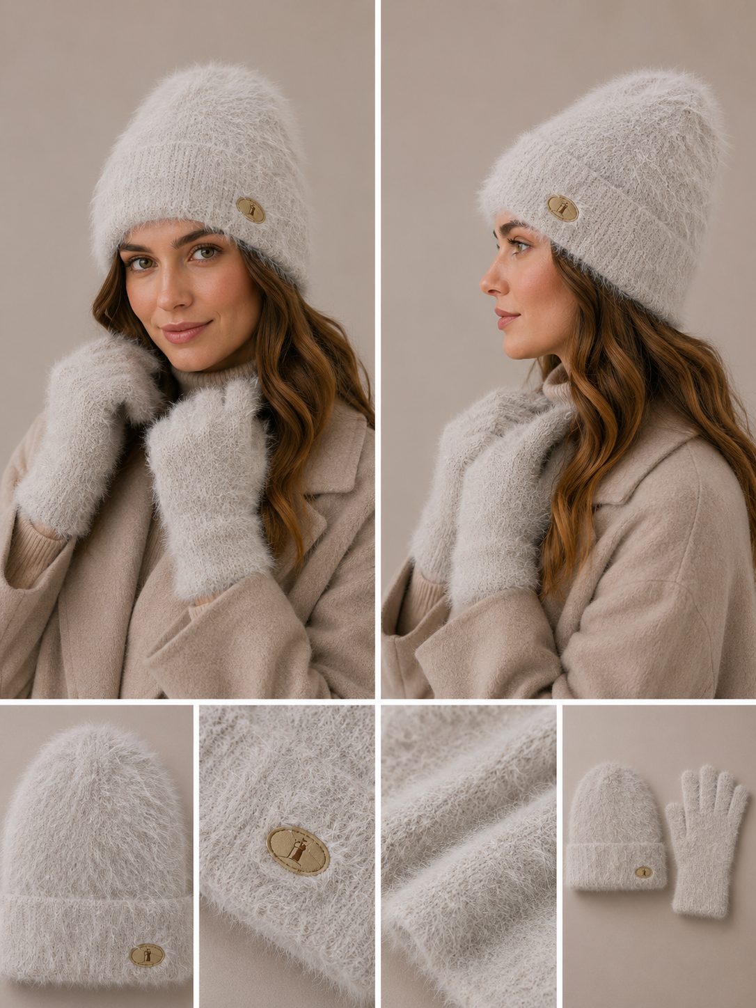 SET001 Blend Soft Scarf Set 2 Pieces Set Beige