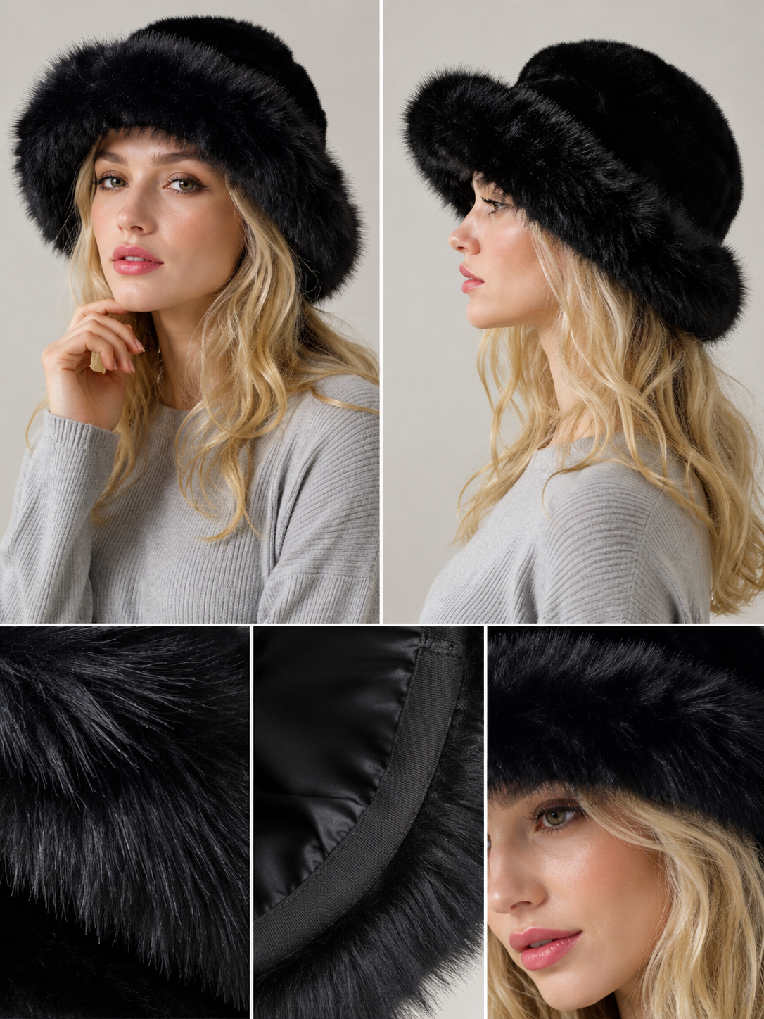 H501 Thickened Plush Faux Fur Fluffy Bucket Hat Balck