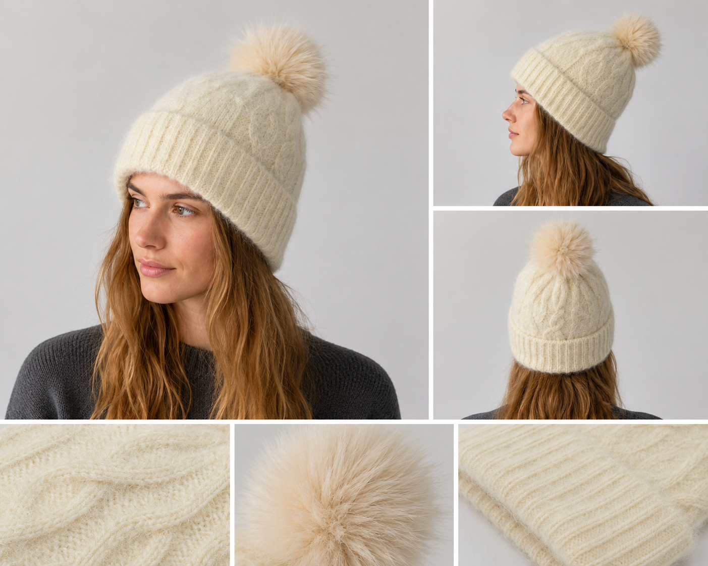 H405 Glitter Pom Fleece-Lined Beanie Cream