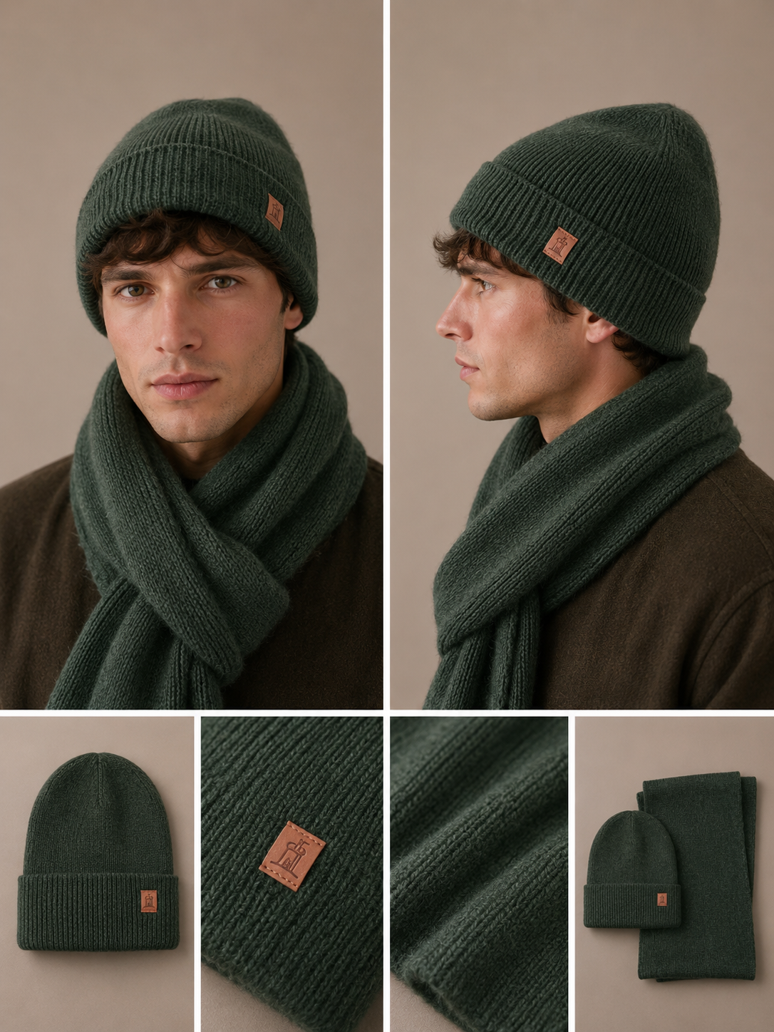 SET011 Plain Scarf & Hat Set Army Green