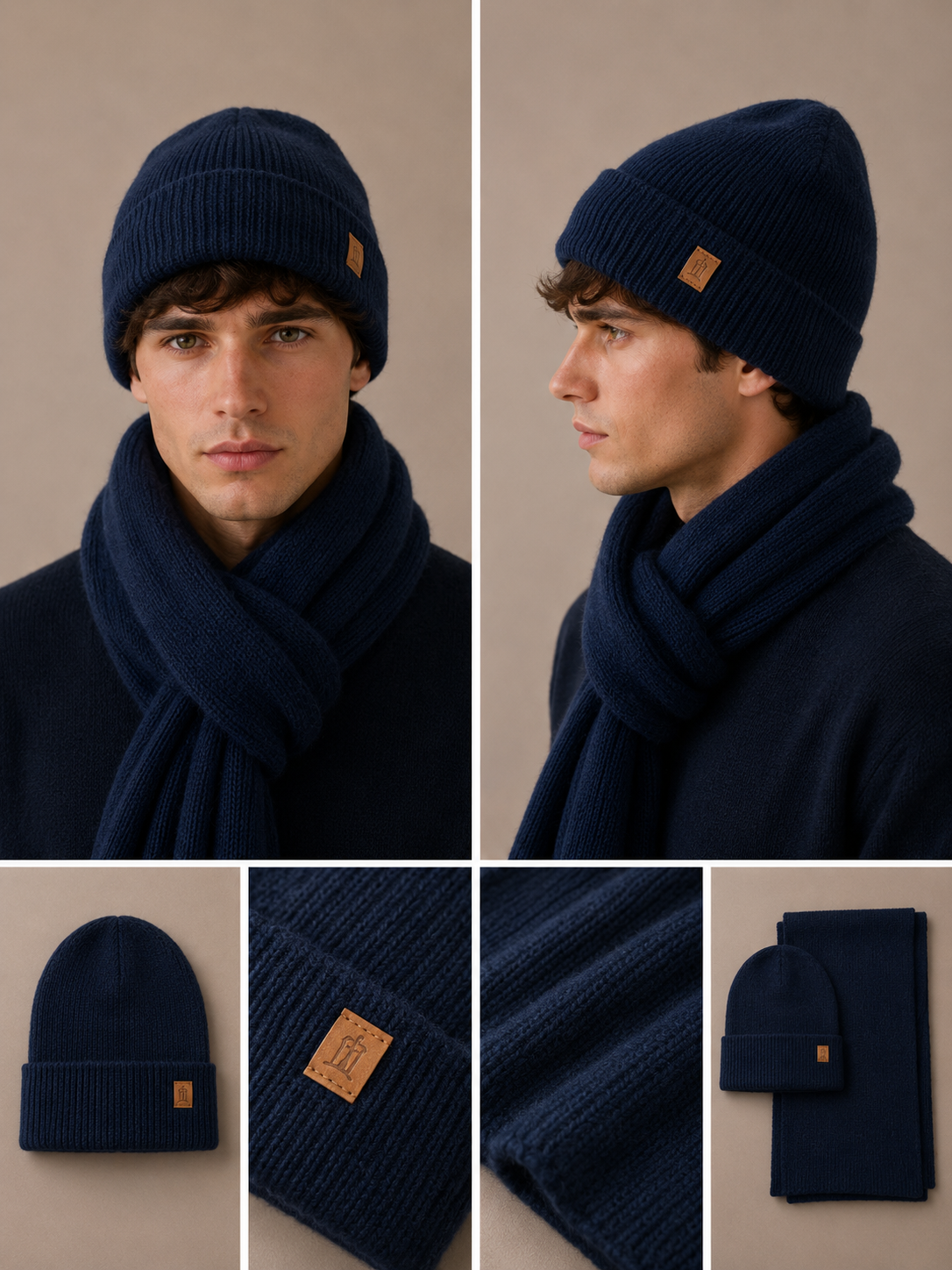 SET011 Plain Scarf & Hat Set Navy