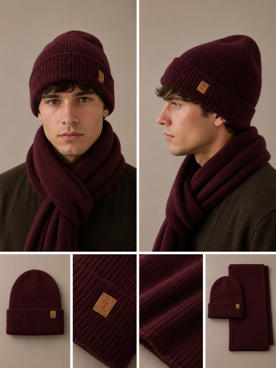 SET011 Plain Scarf & Hat Set Burgundy