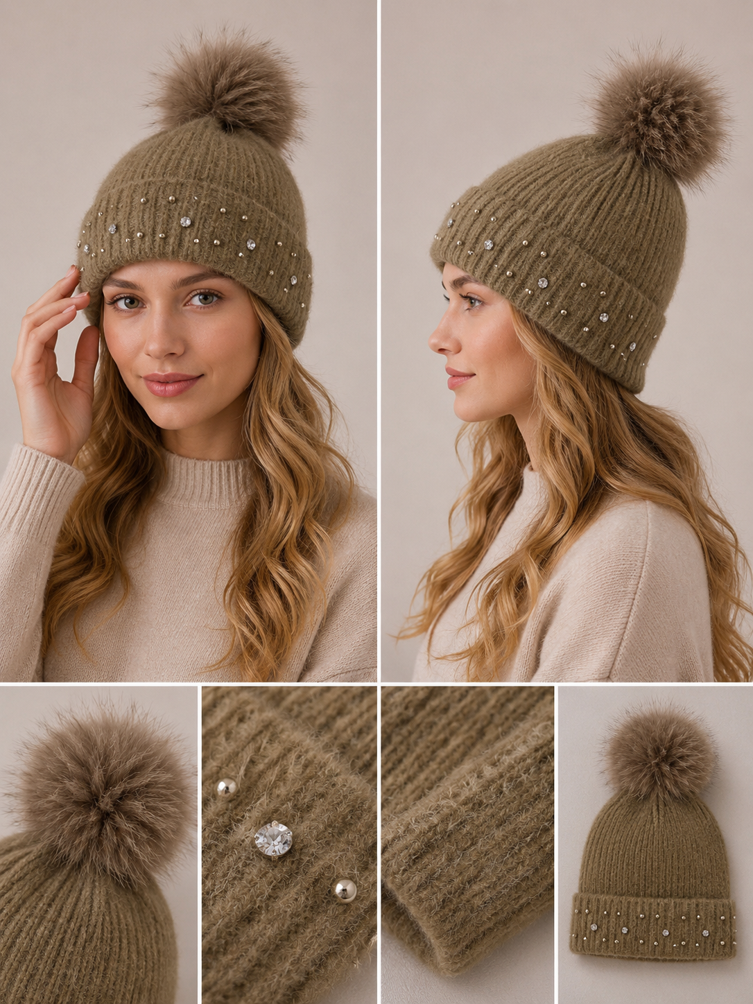 H403 Bejeweled Fleece-Lined Beanie