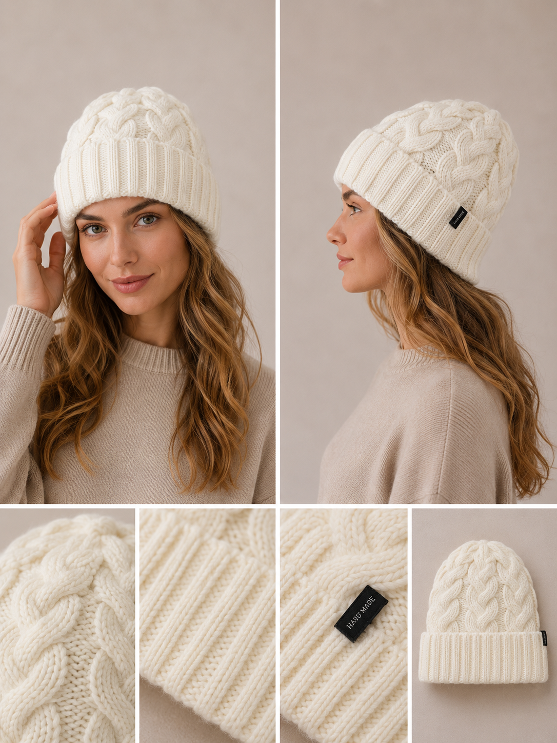 H408 Simple Textured Knit Beanie White