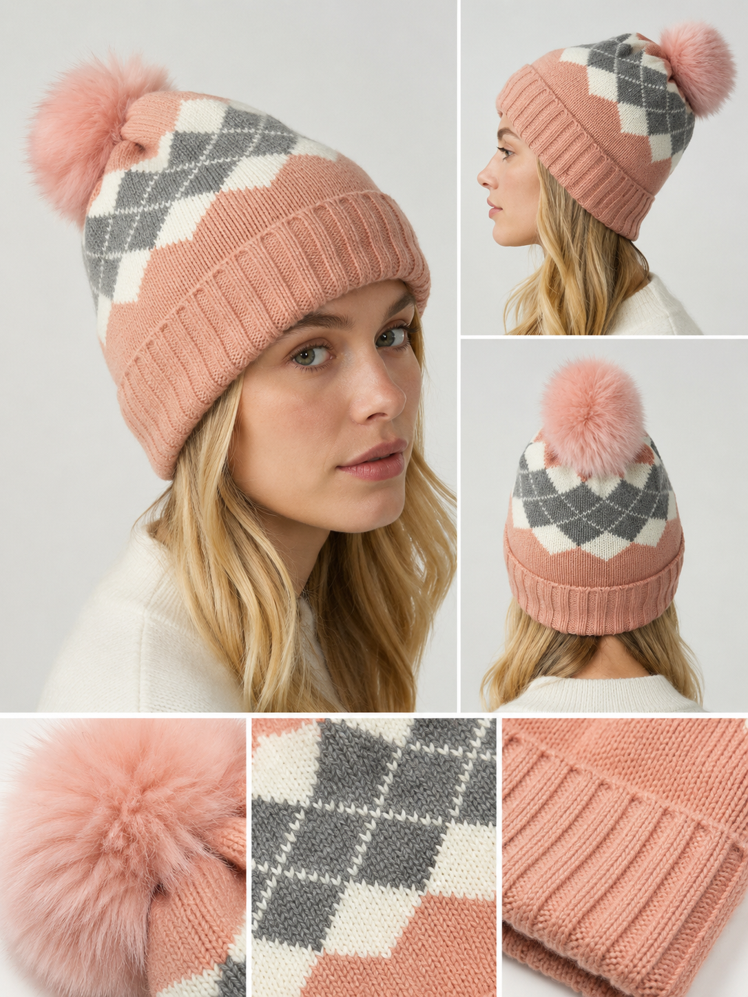H401 Fleece-Lined Pom Beanie Pink
