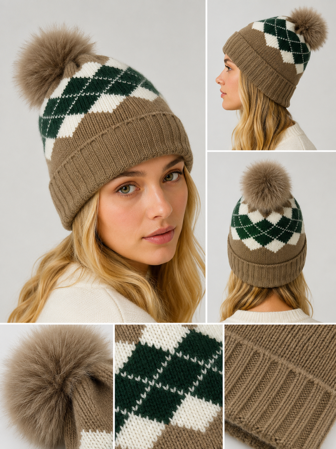 H401 Fleece-Lined Pom Beanie Taupe