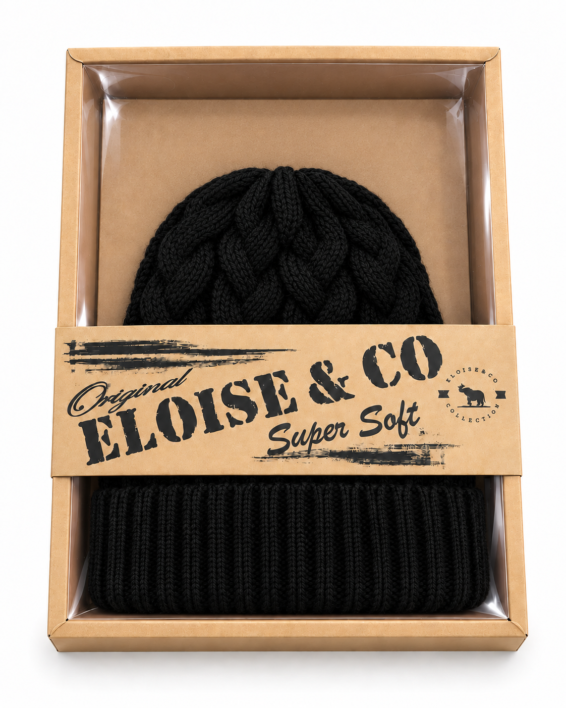 H408 Simple Textured Knit Beanie Black