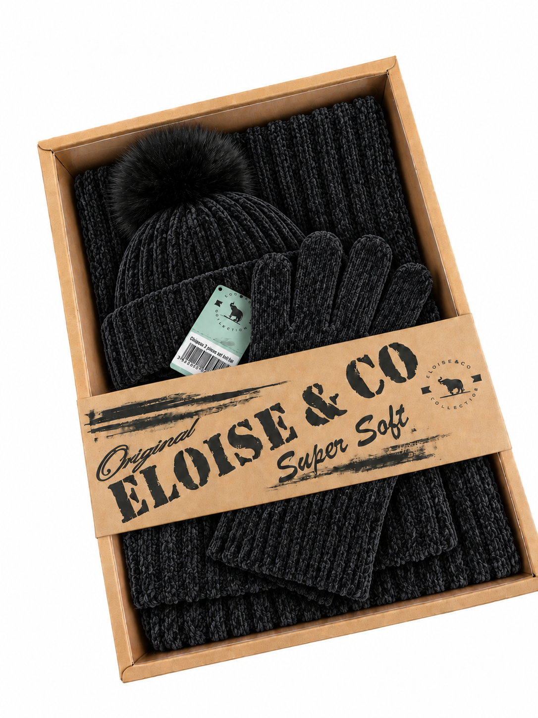ST201 Chenille Beanie, Scarf & Gloves 3pcs Set Garnet Black