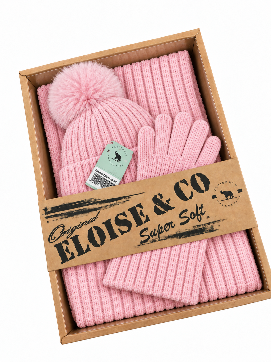 ST201 Chenille Beanie, Scarf & Gloves 3pcs Set Garnet Baby Pink