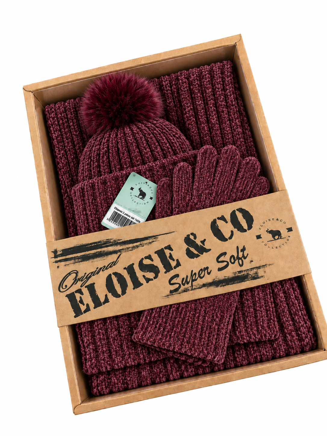 ST201 Chenille Beanie, Scarf & Gloves 3pcs Set Garnet Red