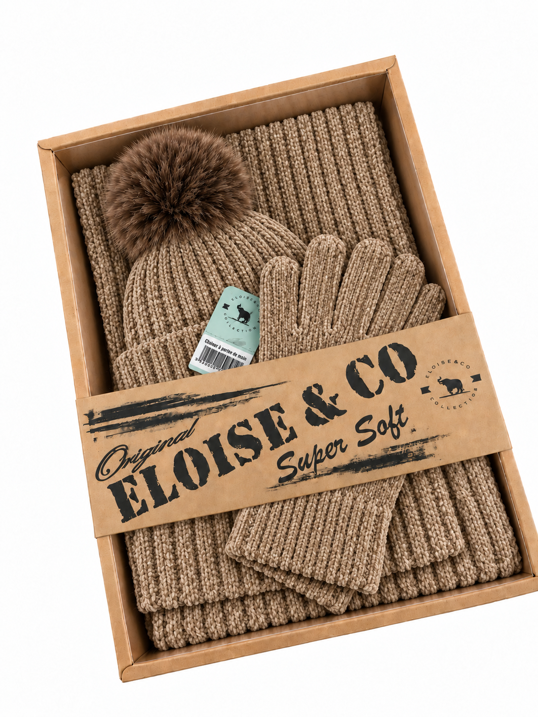 ST201 Chenille Beanie, Scarf & Gloves 3pcs Set Garnet Camel