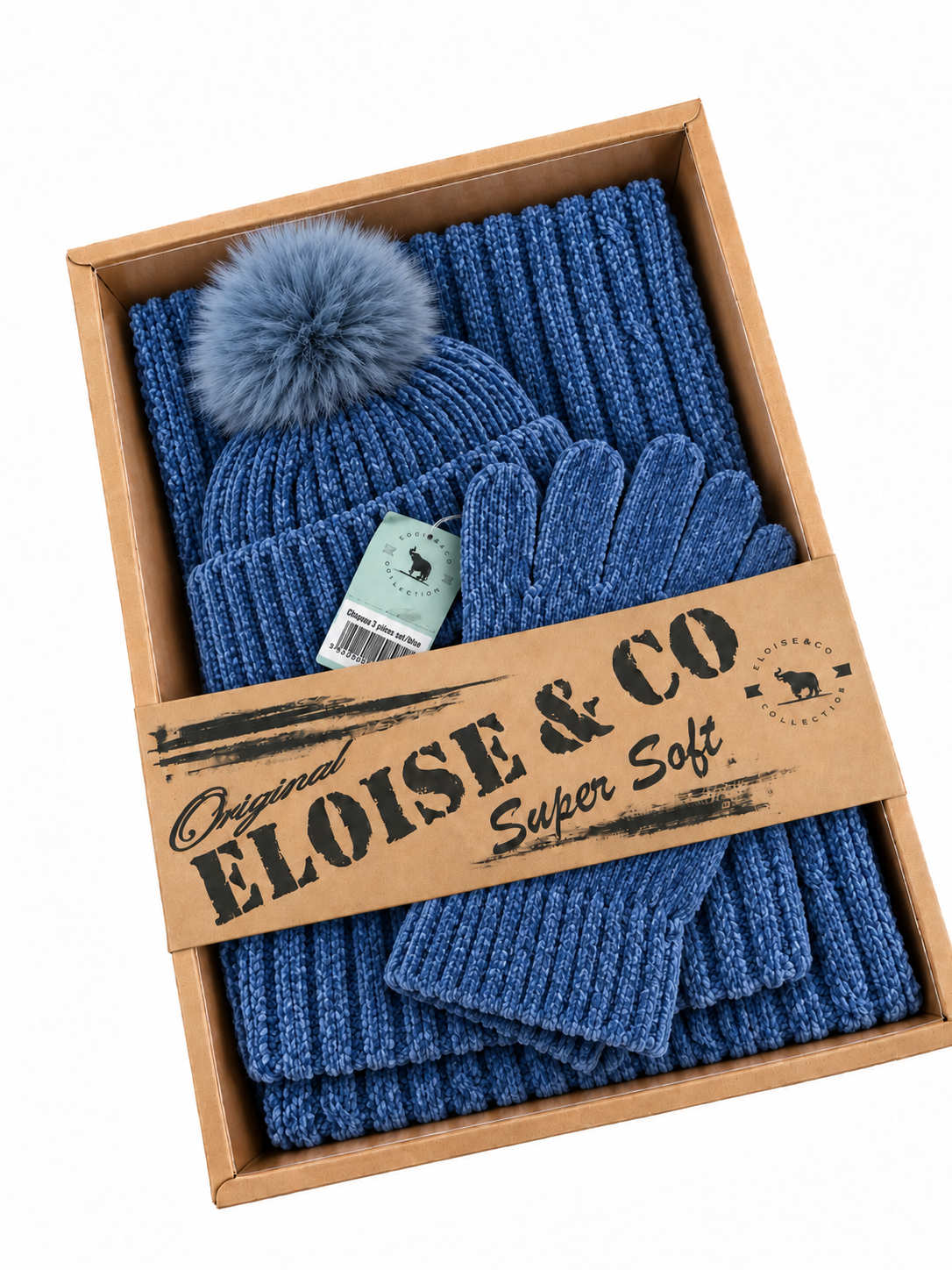 ST201 Chenille Beanie, Scarf & Gloves 3pcs Set Garnet Denim