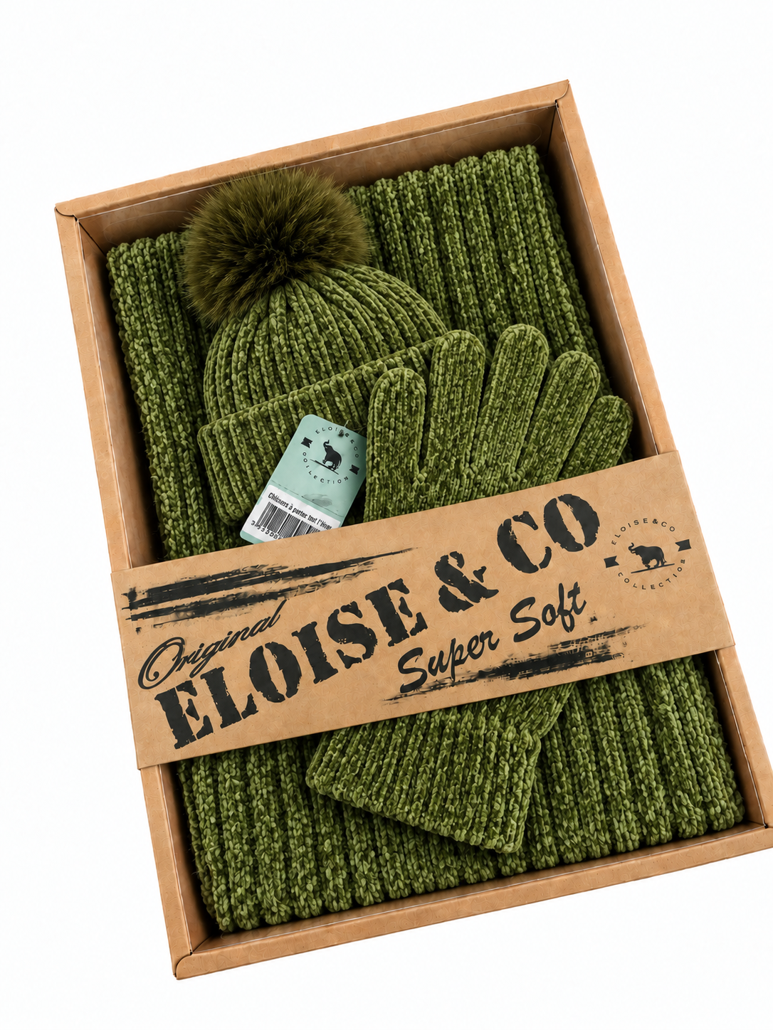 ST201 Chenille Beanie, Scarf & Gloves 3pcs Set Garnet Army Green