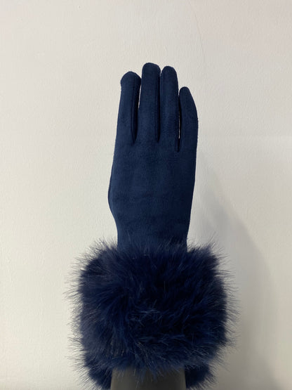 GW006 Woman Faux Fur Gloves Navy