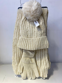 ST201 Chenille Beanie, Scarf & Gloves 3pcs Set Garnet