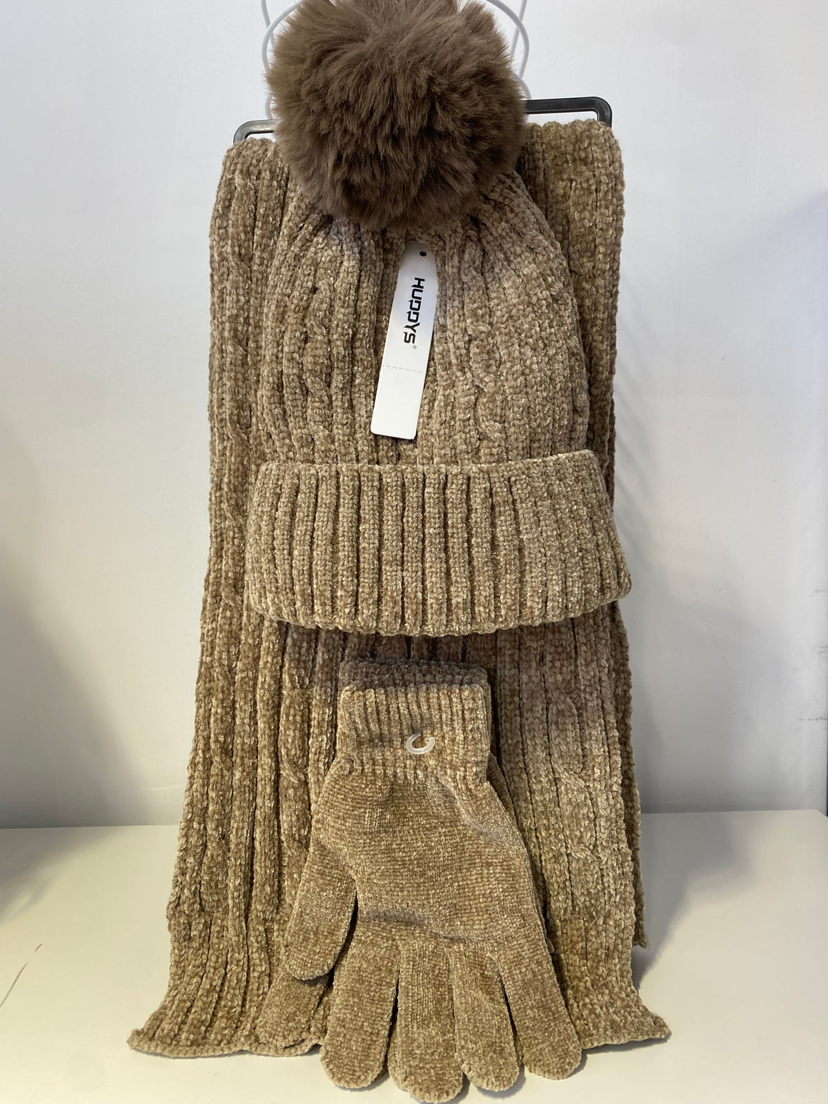 ST201 Chenille Beanie, Scarf & Gloves 3pcs Set Garnet