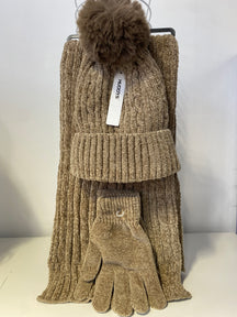 ST201 Chenille Beanie, Scarf & Gloves 3pcs Set Garnet