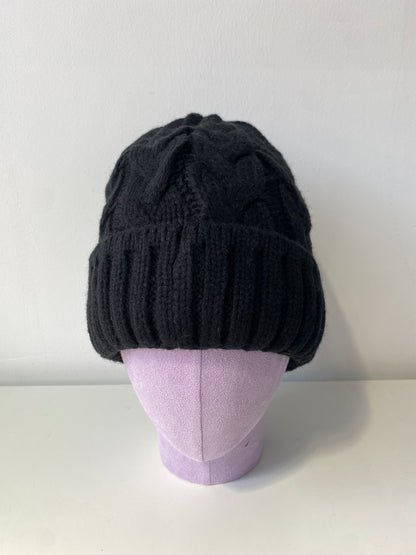 H408 Simple Textured Knit Beanie Black