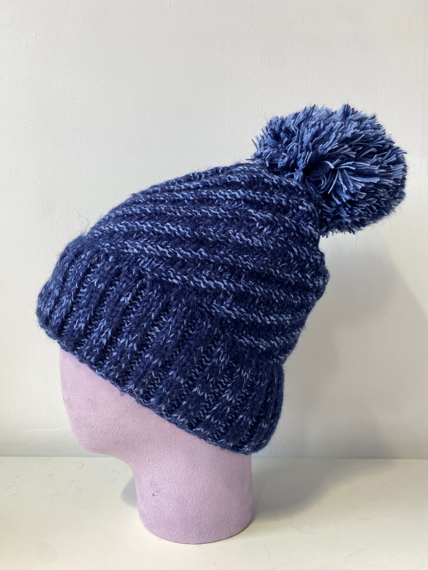 H410 Pom-Pom Textured Knit Beanie with Fleece Lining Navy