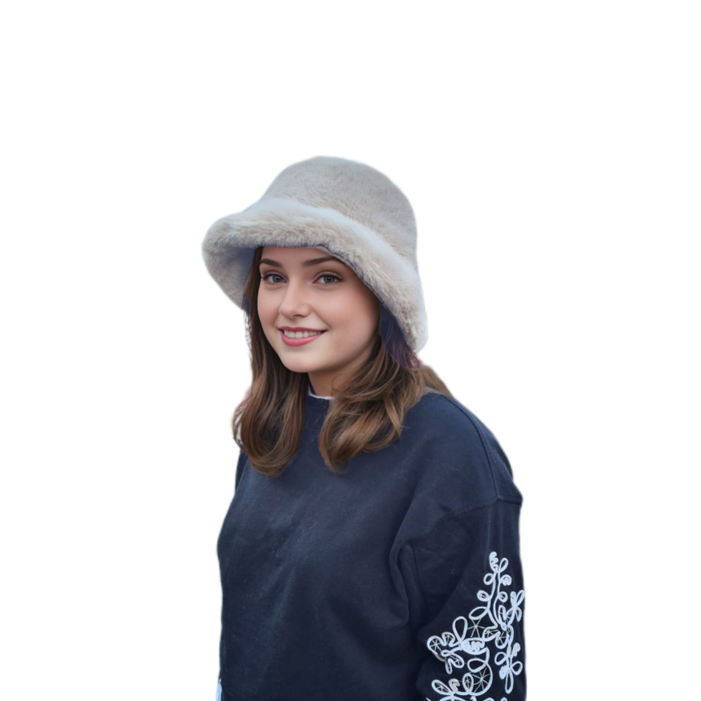 H504 Minimalist Plush Bucket Hat Beige