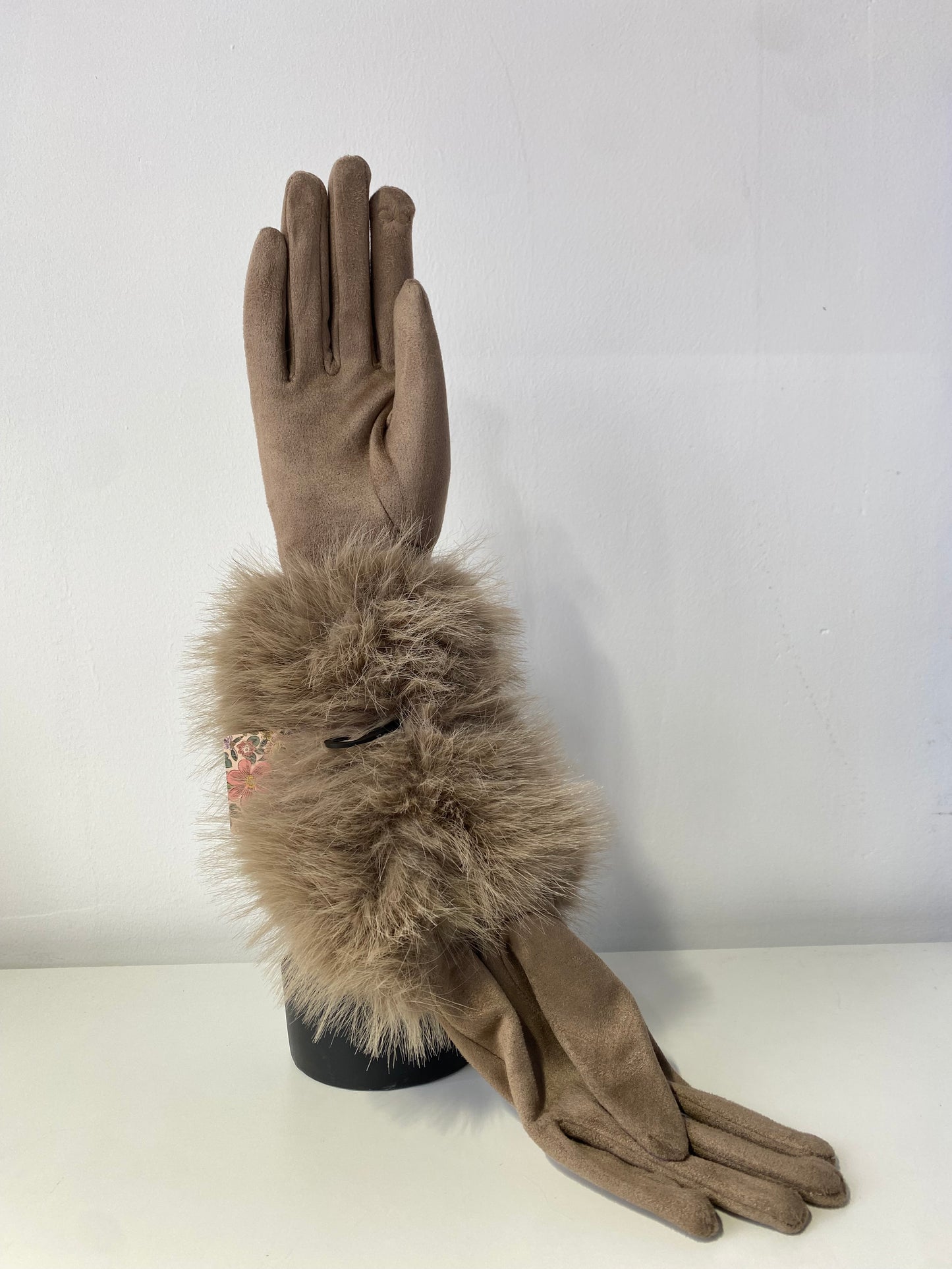 GW006 Woman Faux Fur Gloves Khaki